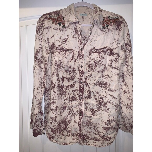 UO Kimchi Blue Floral Embroidered Tie Dye Button Down Western Top Large - Picture 2 of 8